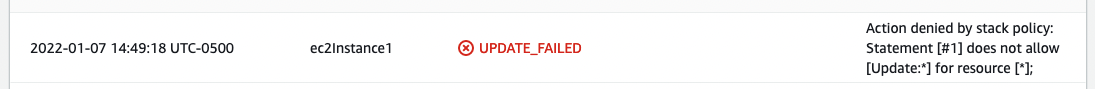 CloudFormation update failed due to stack policy